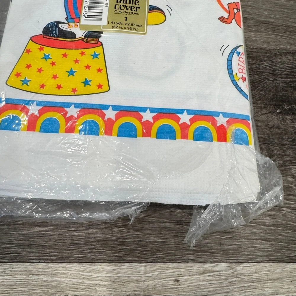 Vintage C.A. Reed Colorful Circus Clown Party Table Cover Disposable Tablecloth